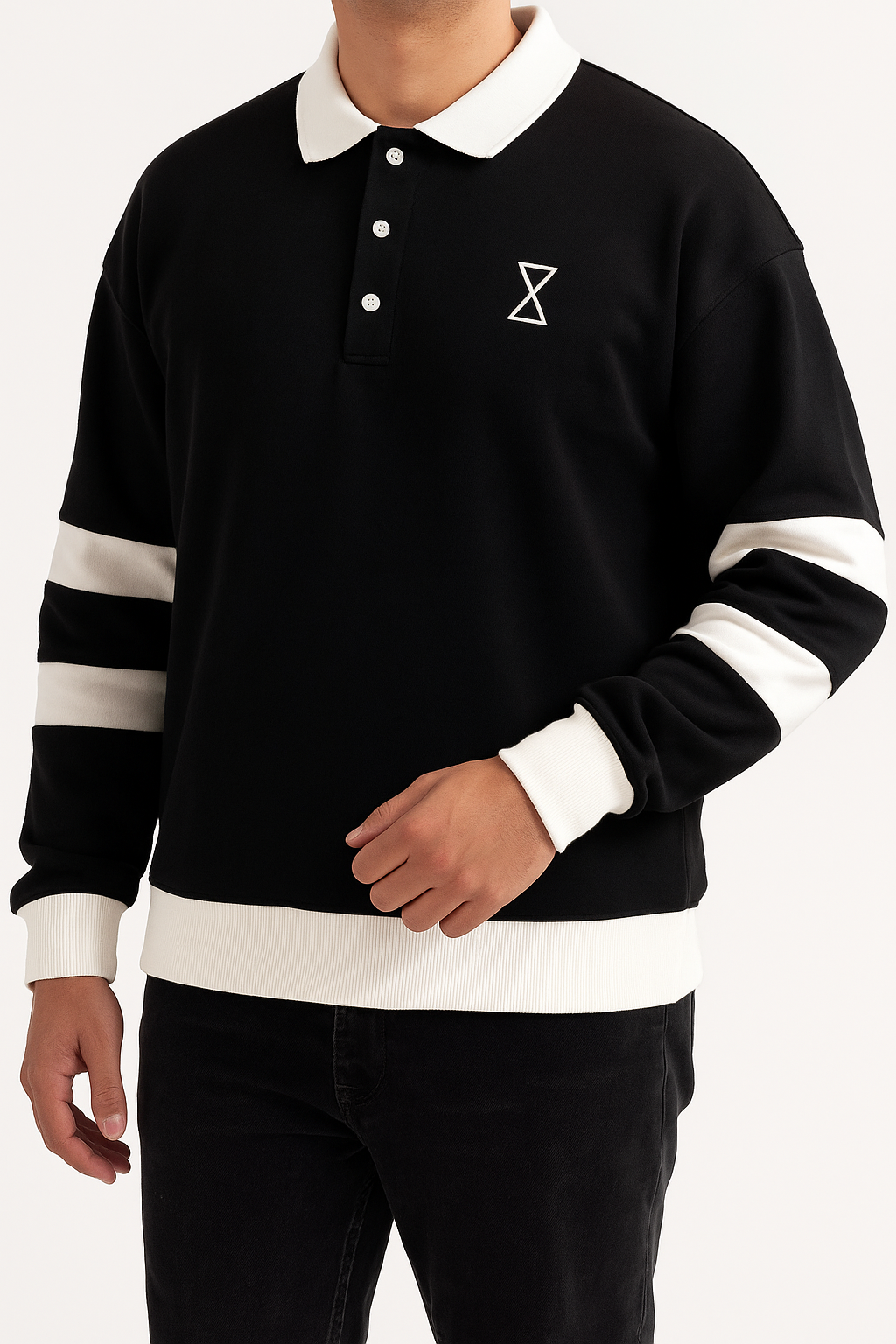 SYNTEX // Contrast Polo Sweatshirt - Black