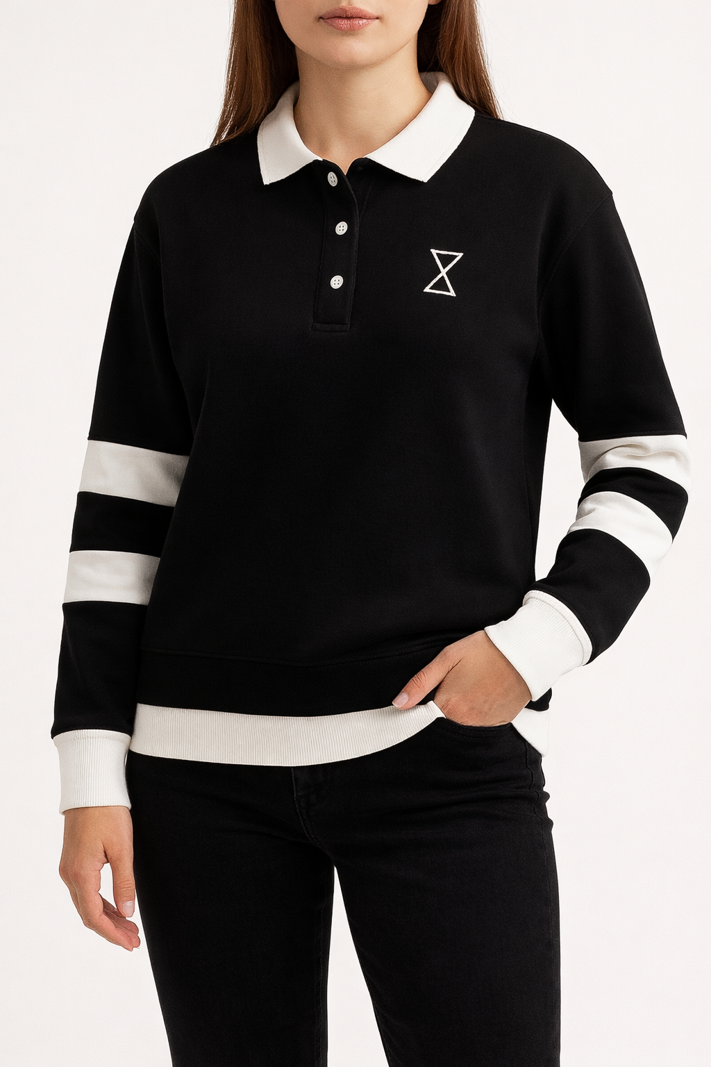 SYNTEX // Contrast Polo Sweatshirt - Black
